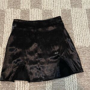Black Satin Mini Skirt with Lace Detail